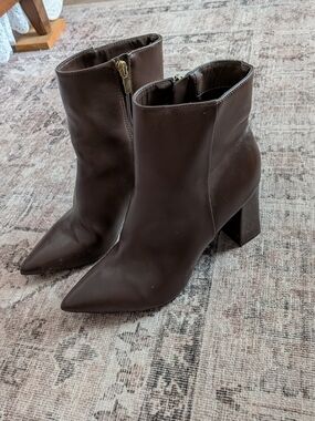 Nine West Dark Brown Pointed Toe Block Heel Ankle Boots